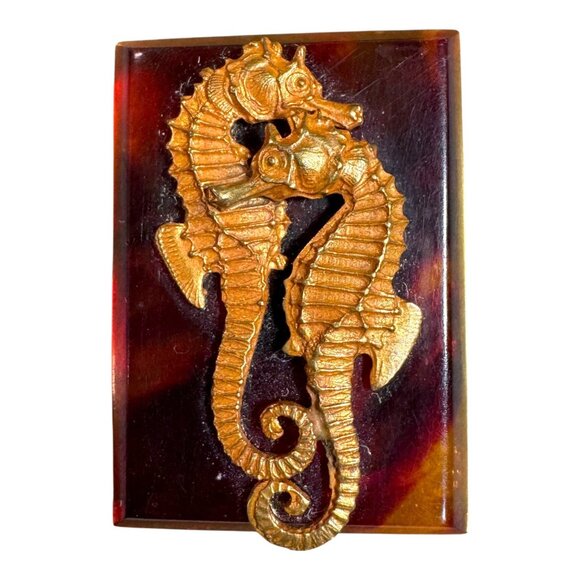 Vintage Jean Painleve Bakelite Seahorse Pendant Brass Art Deco Made In France - Picture 2 of 7